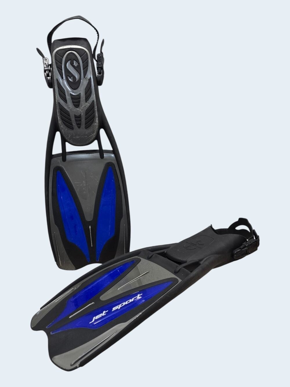 Large Scubapro Jet Sport Adjustable Open Heel Scuba Diving Snorkeling Fins Blue